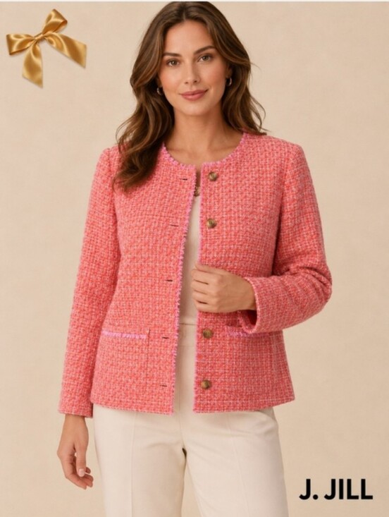 J. Jill Jackets & Blazers - New no Tag J. Jill Coral Pink Tweed Collarless Blazer